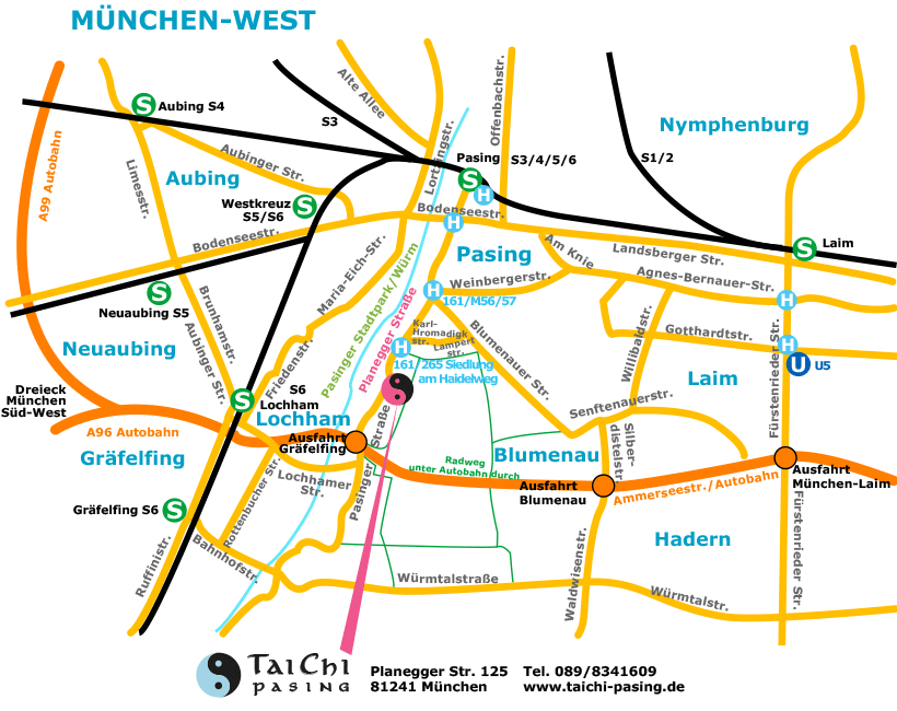 Lageplan/Wege - Tai-Chi Chuang Schule München-Pasing